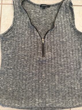 Ambiance Zippered V Neck Gray Top